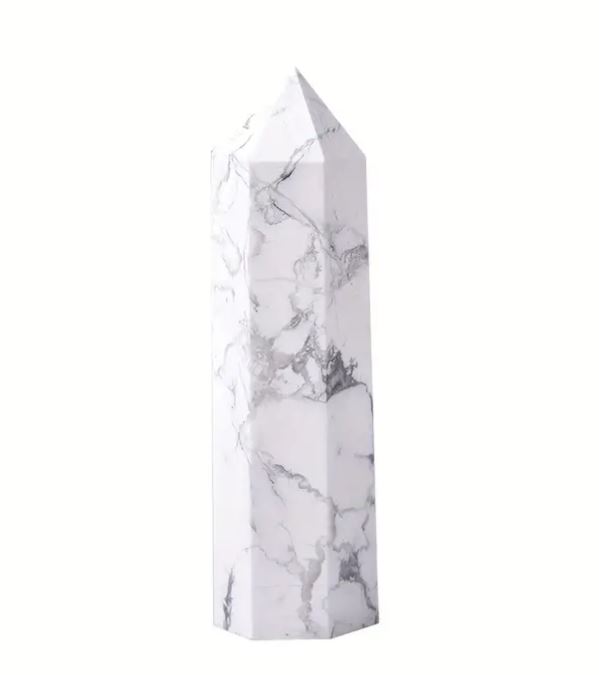 Natural Howlite Crystal Point Obelisk - Reiki Energy 2.36-2.76inch